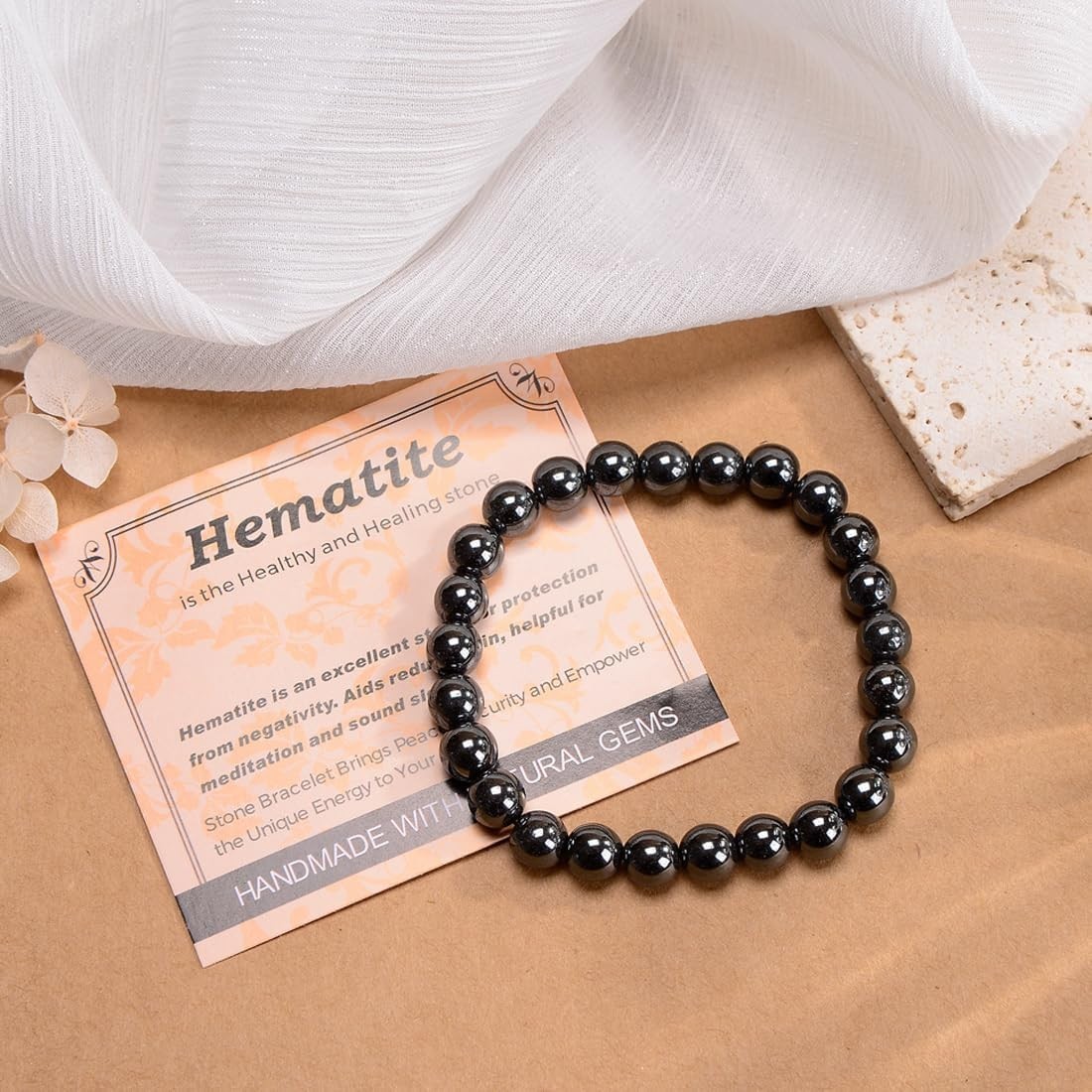 Handmade Hematite Crystal Healing Bracelet for Unisex Adults – Adjustable Mac…