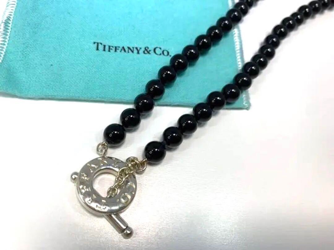 Tiffany & Co Black Onyx Necklace Sterling Silver 925 Choker 17.7in Box