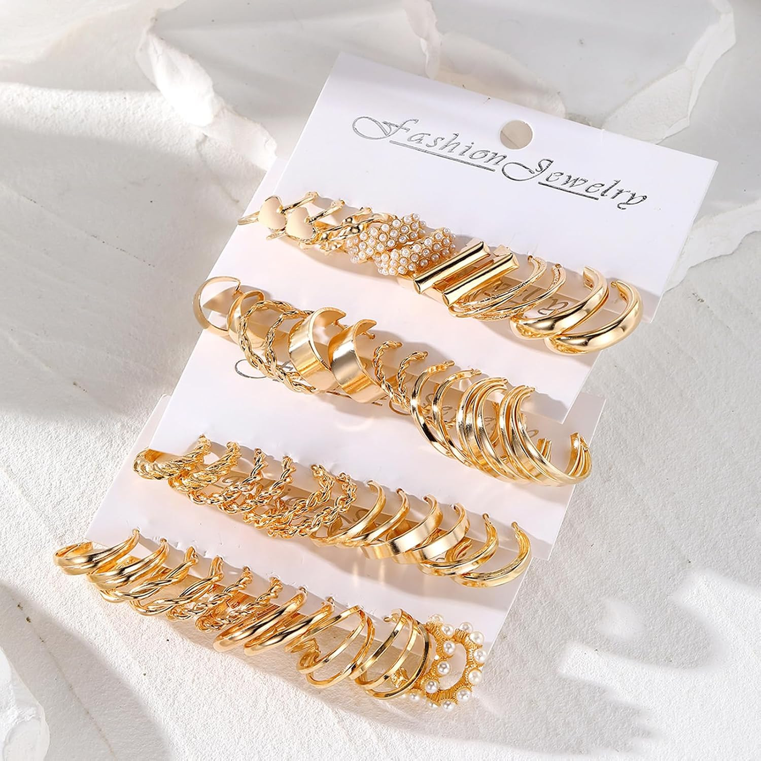 16-24 Pairs Gold Silver Black Earring Set for Women, Chunky Earring Multipack Pu