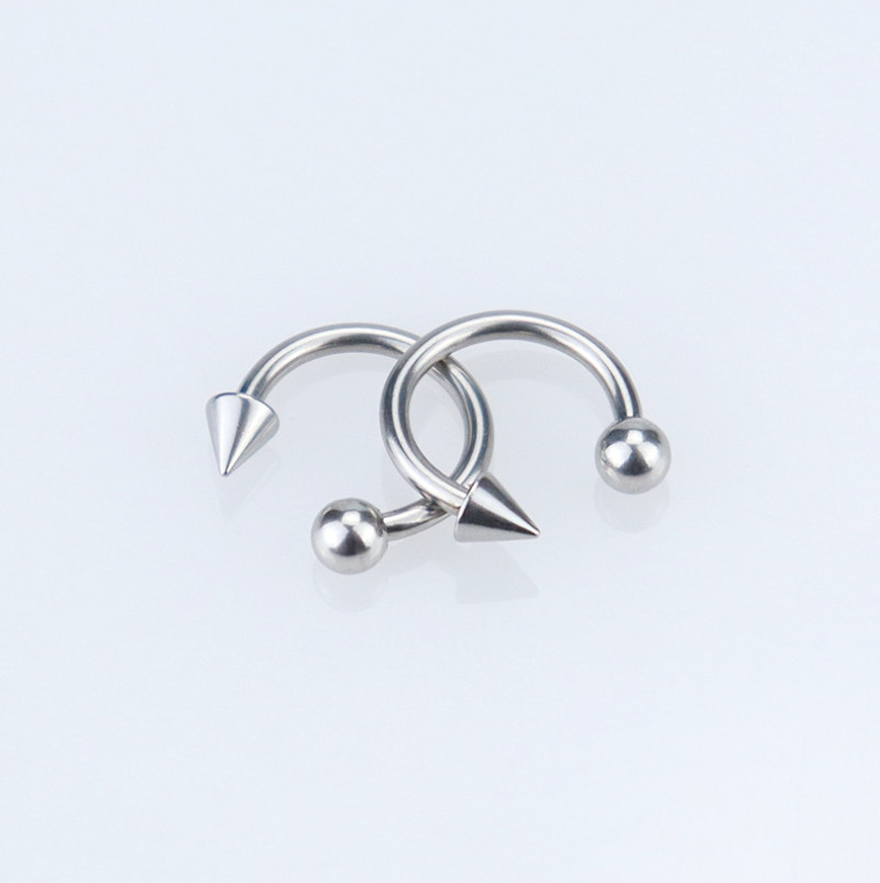 2Pcs Stainless Steel Piercing Earrings Mouth Barbells Horseshoe Rings Spike S9