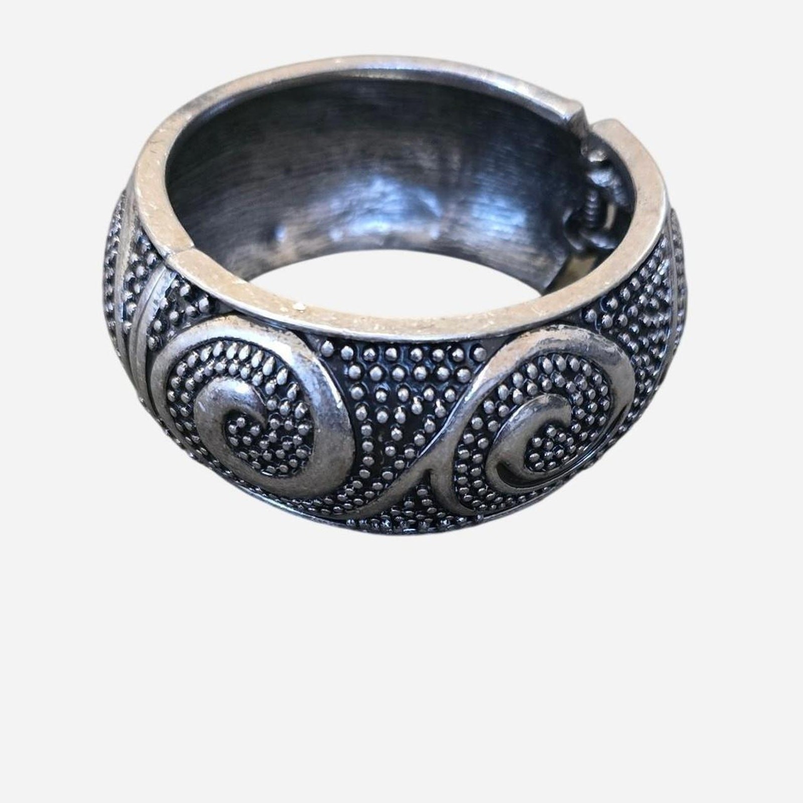 Vintage Premiere Designs Silver Swirl Hinge Bangle