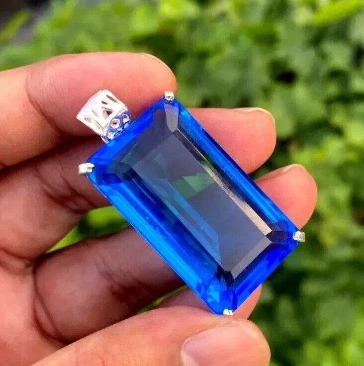Certified AAA Natural Emerald Cut 91.47 Ct Blue Topaz Pendant Loose Gemstone