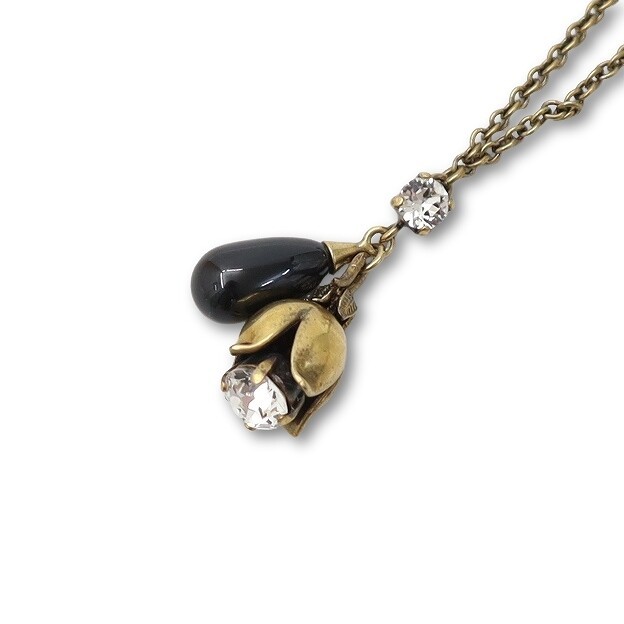 GUCCI Antique Finish Interlocking G Flower Motif Long Necklace Gold Authentic