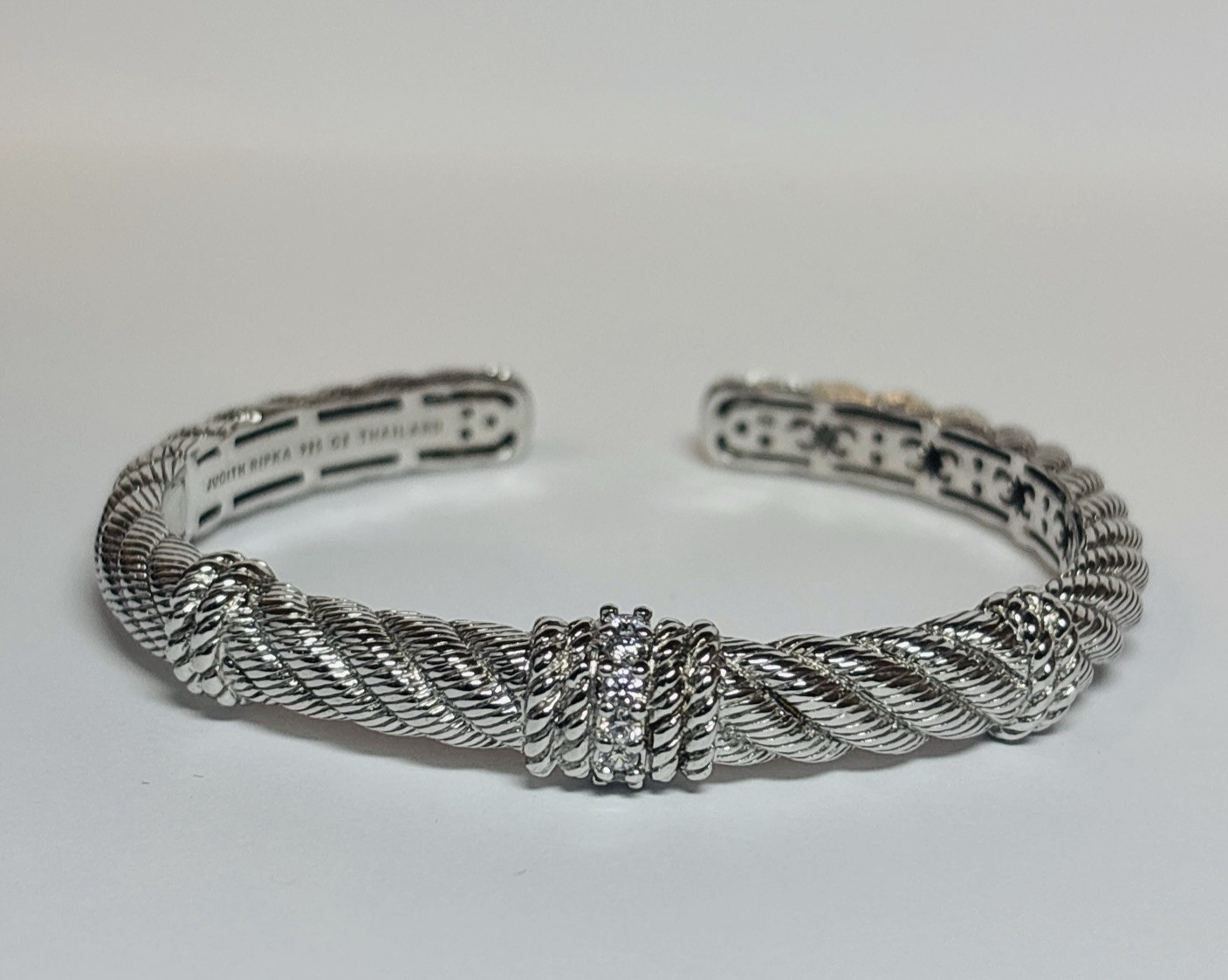 Judith Ripka Sterling 925 Silver CZ Cable Cuff Bracelet 6 in-.74