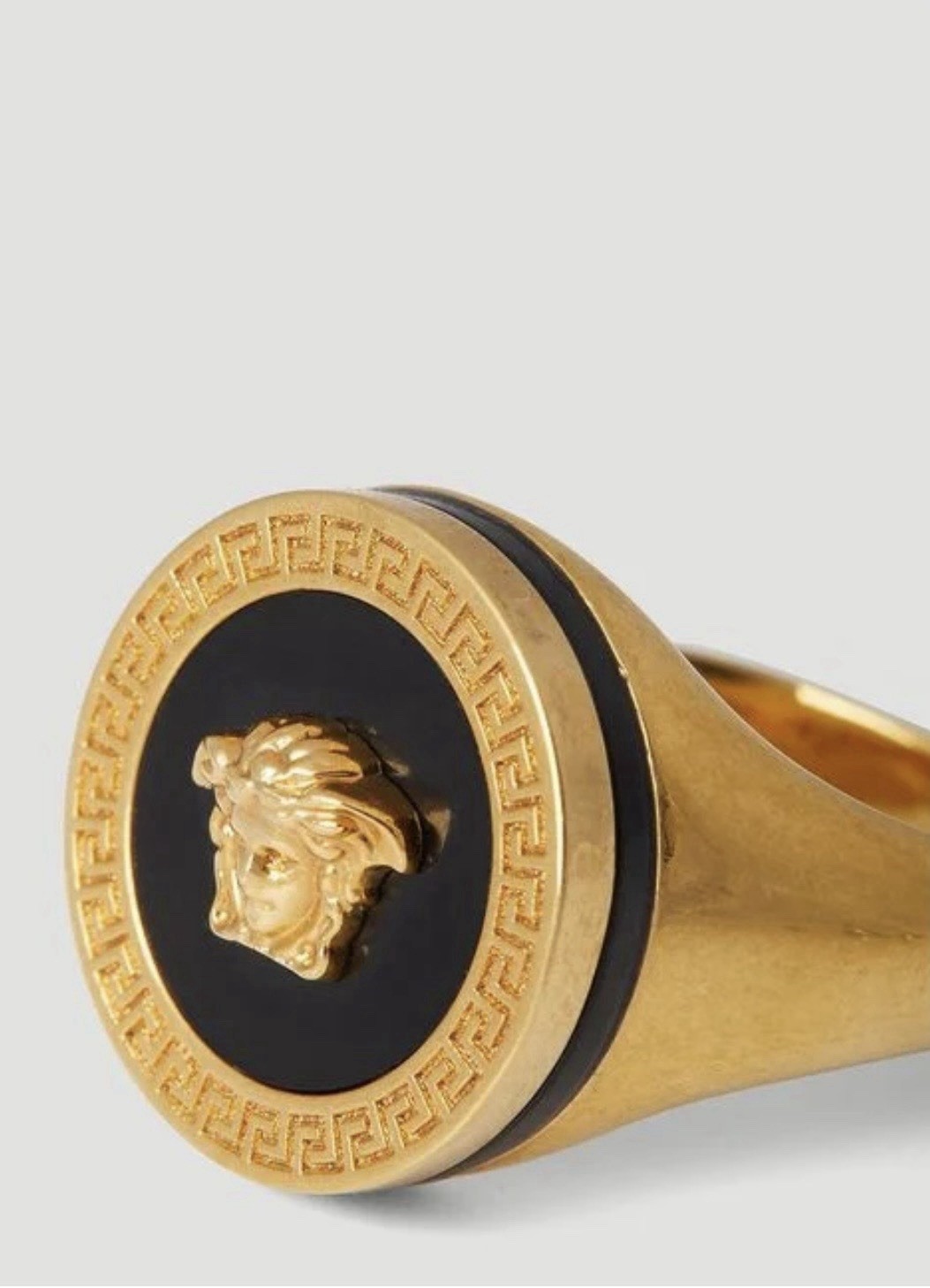 VERSACE Ring Medusa Resin Greca Pattern Back Logo Gold/Black SZ 21 Authentic$680