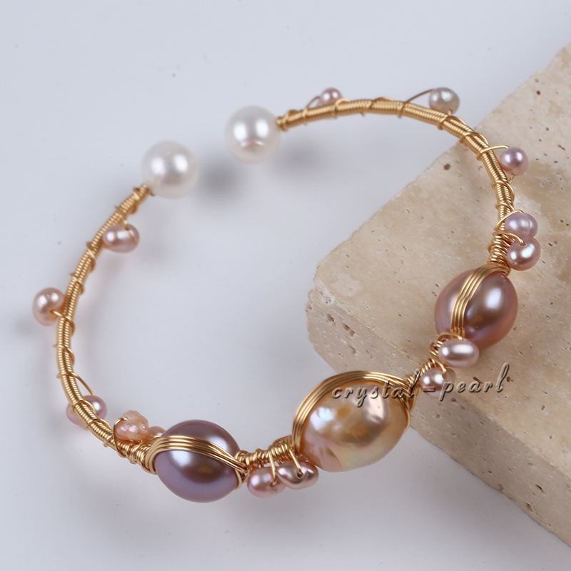 AAA Real Natural pink purple white South Sea Pearl Bracelet 7.5-8″ 14k Gold P