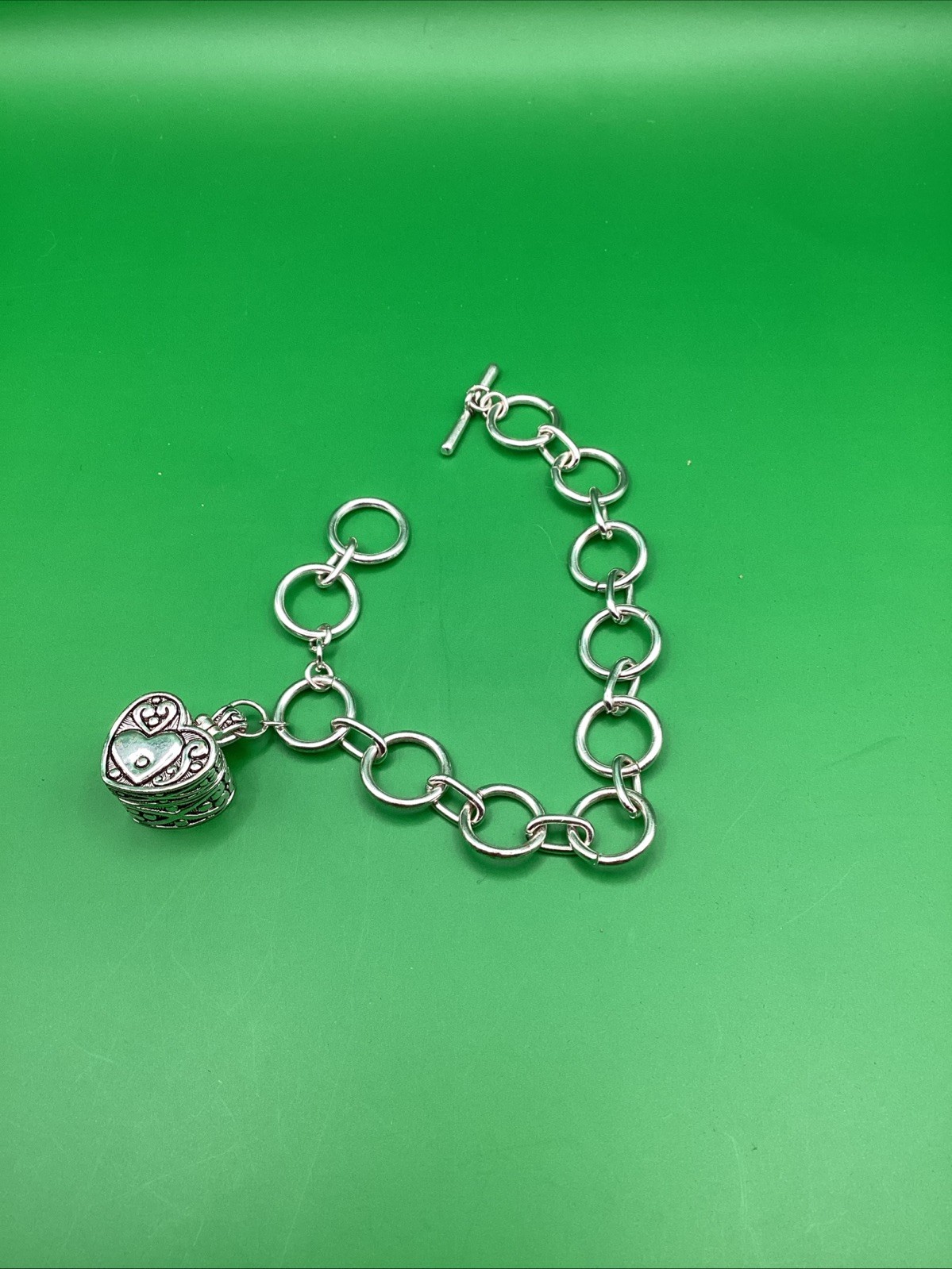 Serenity Prayer Heart Locket Toggle Silver Tone Adjustable Bracelet