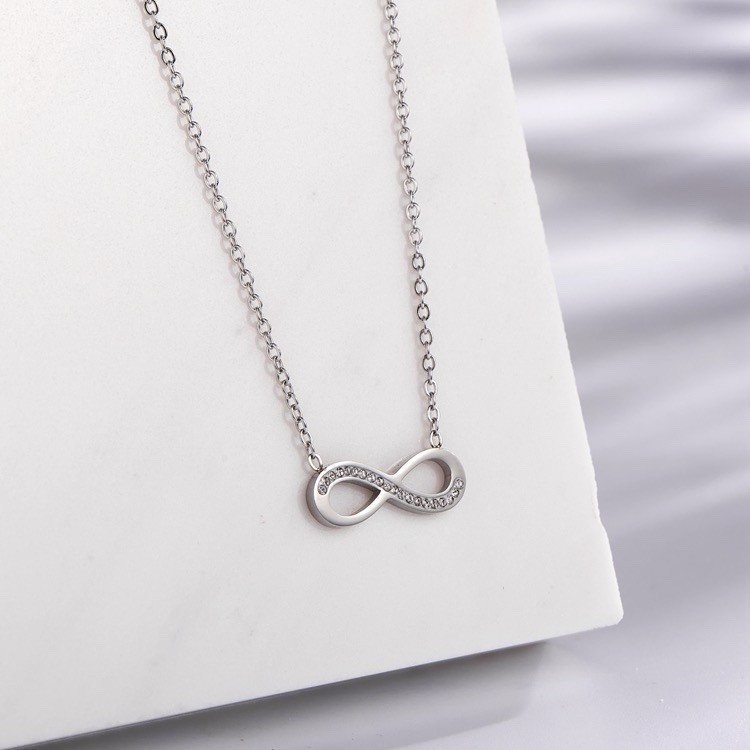 Silver Tone Infinity Love Pendant Necklace Cable Chain, No Stone