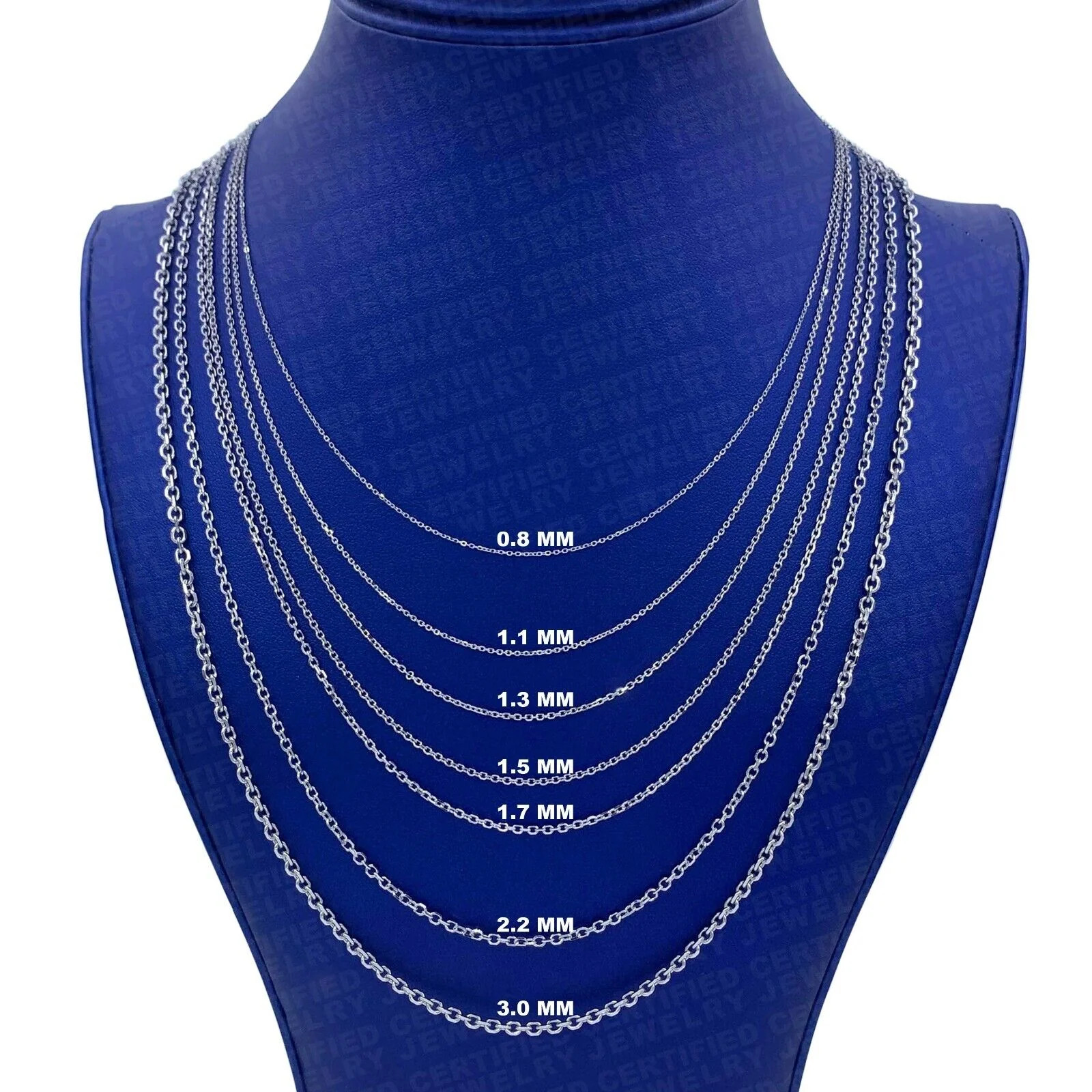 14K White Gold Diamond Cut Cable Link Chain Necklace 0.8mm-3.1mm 16-30″