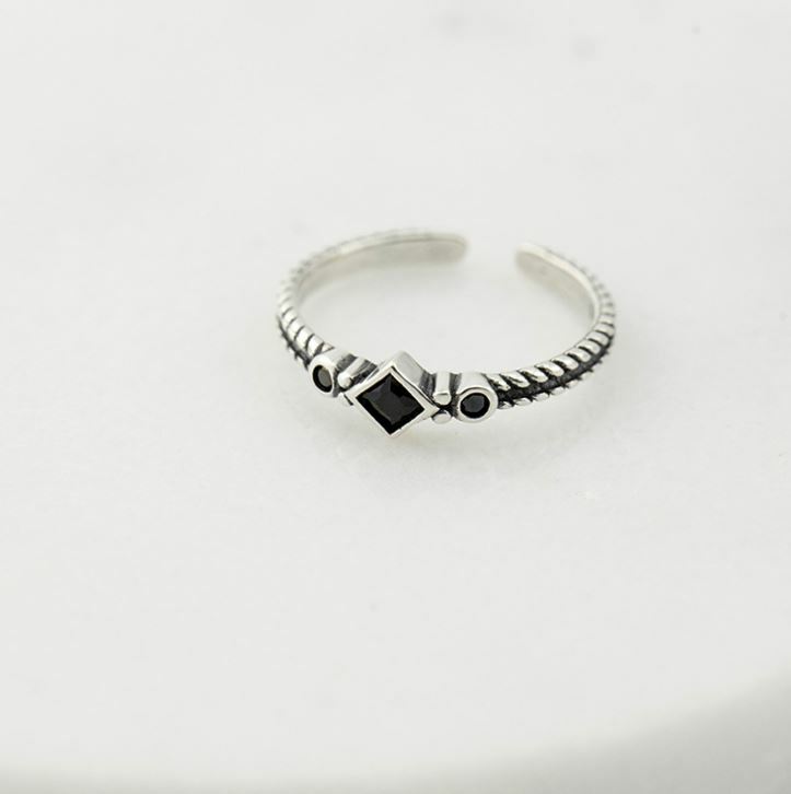 Solid 925 Sterling SILVER TOE Ring Open Square Black CZ Knuckle Top Finger Box