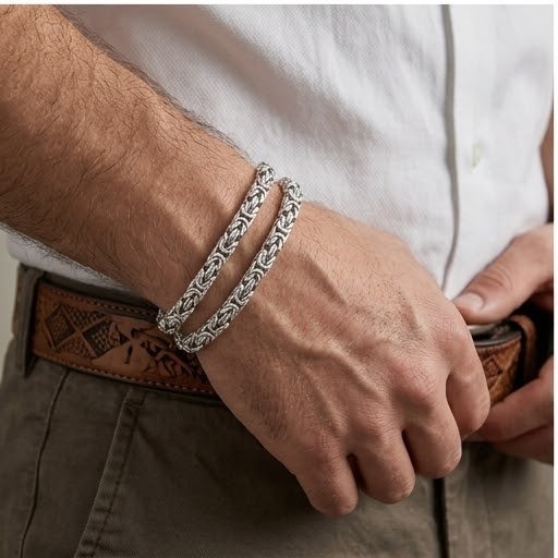 Byzantine Interwoven Link Bracelets Set of 2 Classic Wrist Jewelry for Daily