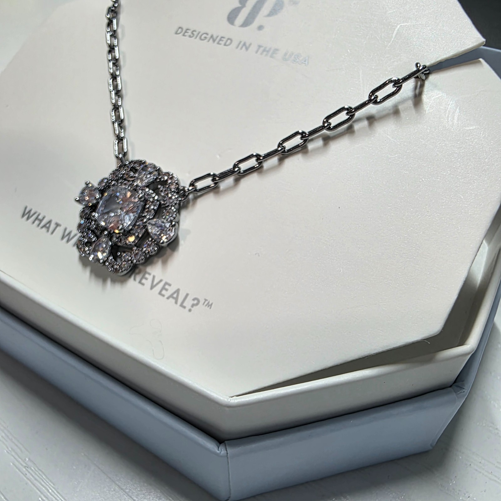Bomb Party Necklace “Snowflake Goddess” Clear CZ on Hematite NK11352