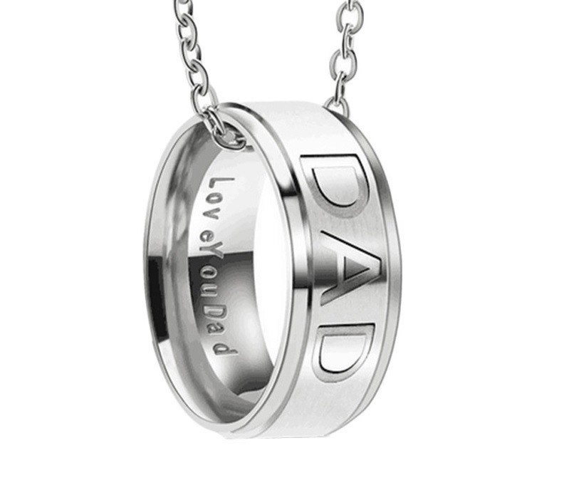 LOVE YOU DAD Engraved Ring With 24″ Stainless Steel Chain Link Necklace D570