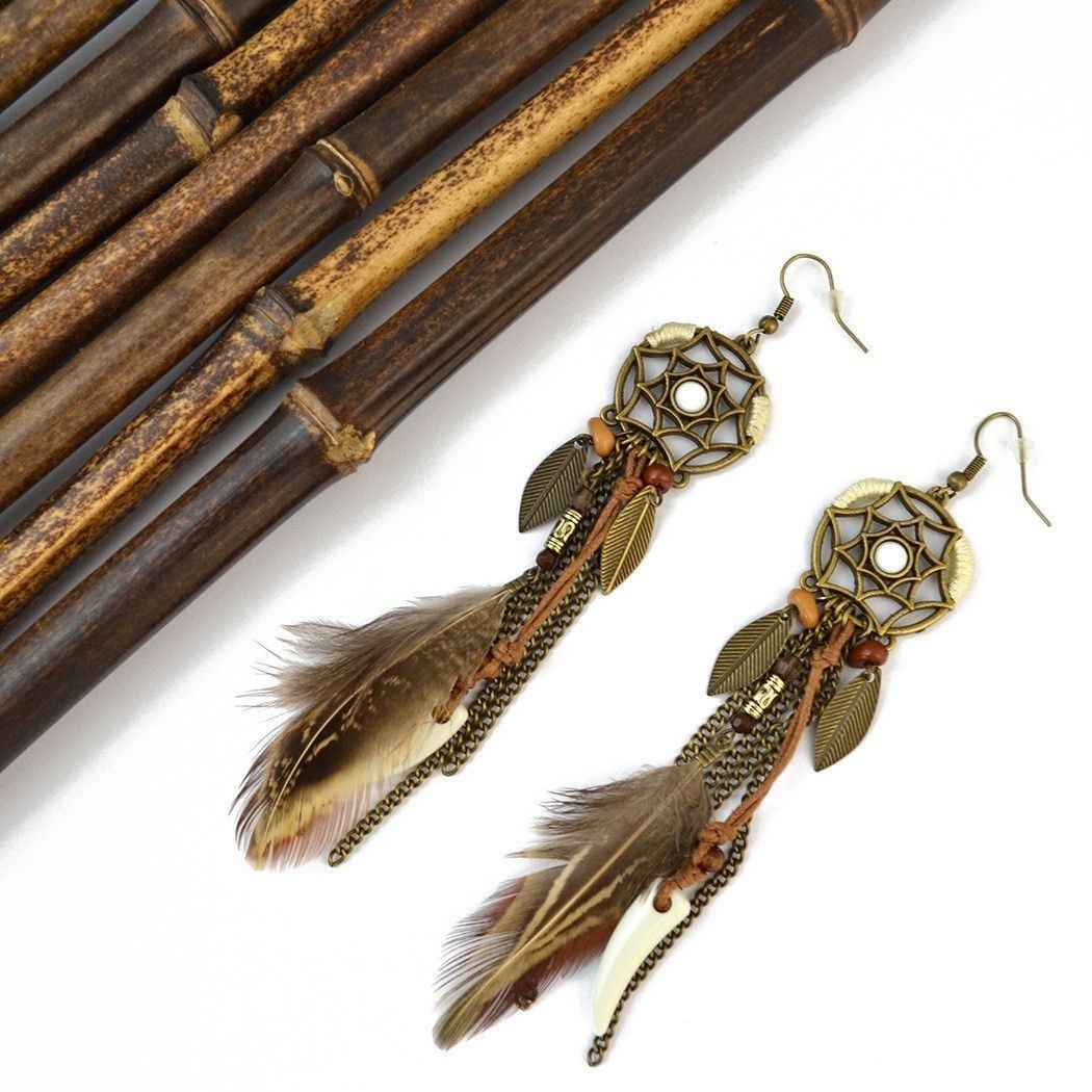 Stylish Bohemian Natural Feather Earrings