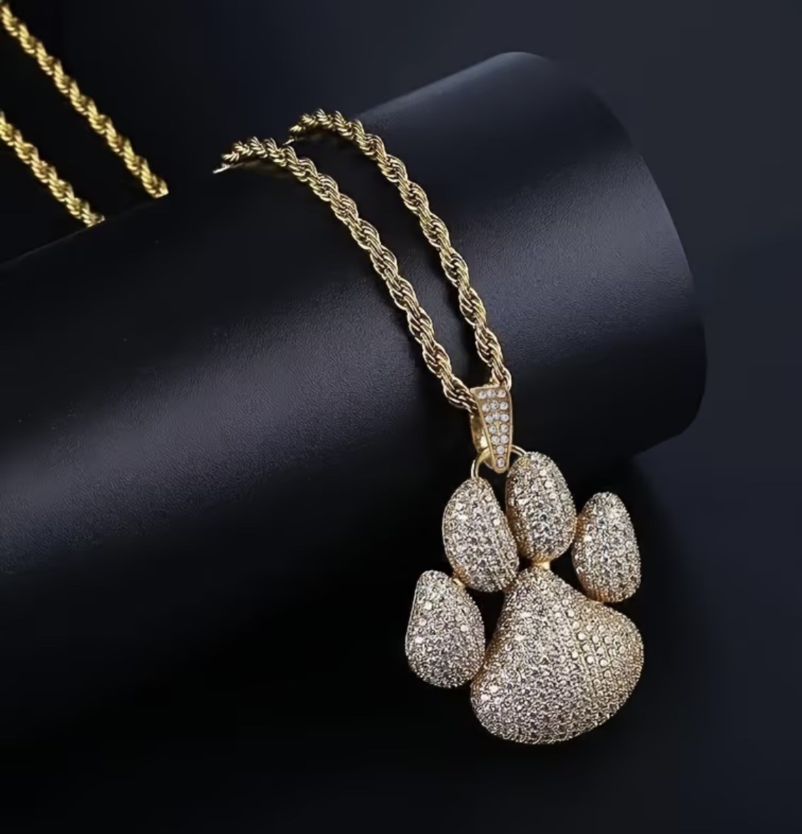 Iced Out Necklace Pendant Dog Paw Jewelry Synthetic Zircon