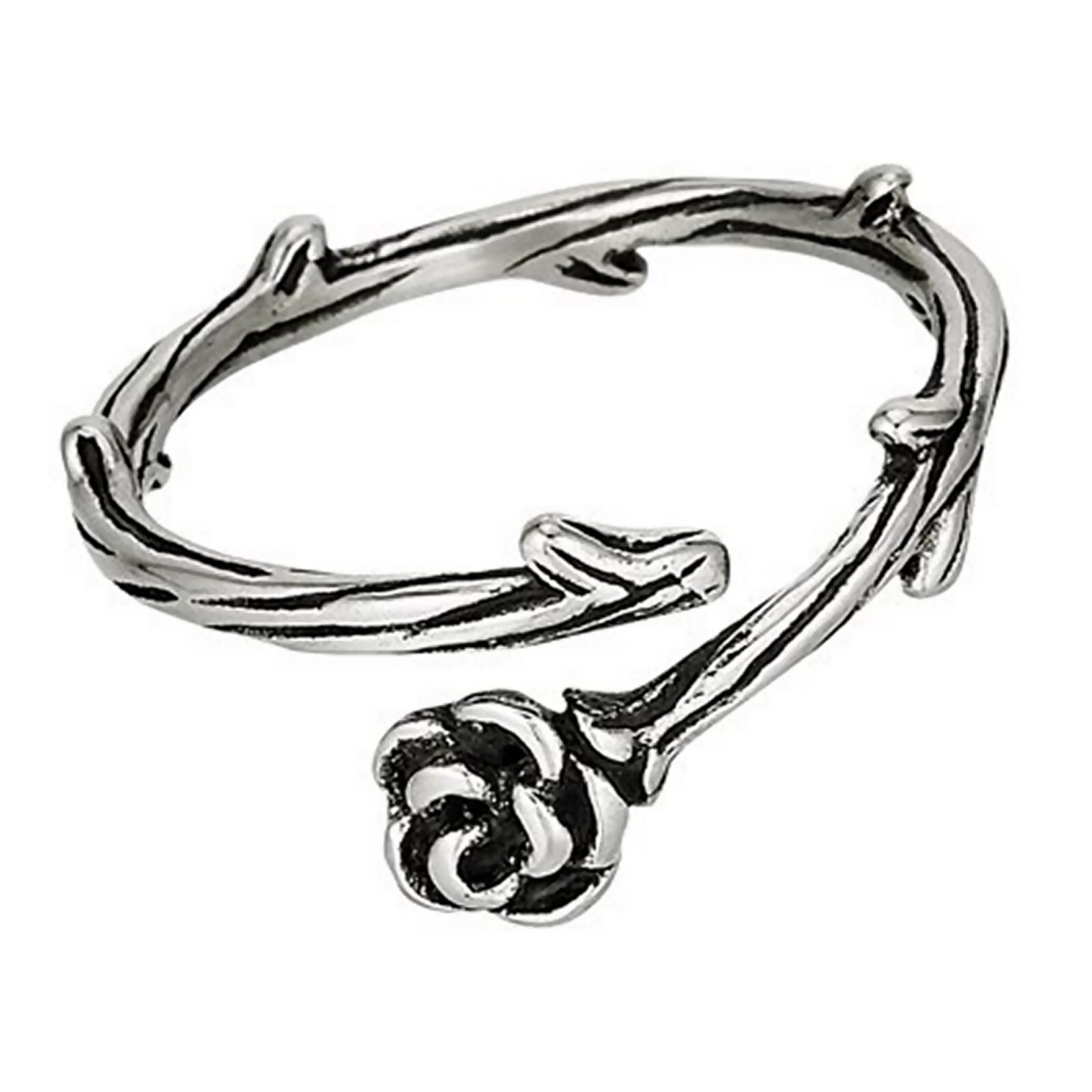 Rose Thorns Ring Silver Stainless Steel Womens Love Passion Flower Garden Band