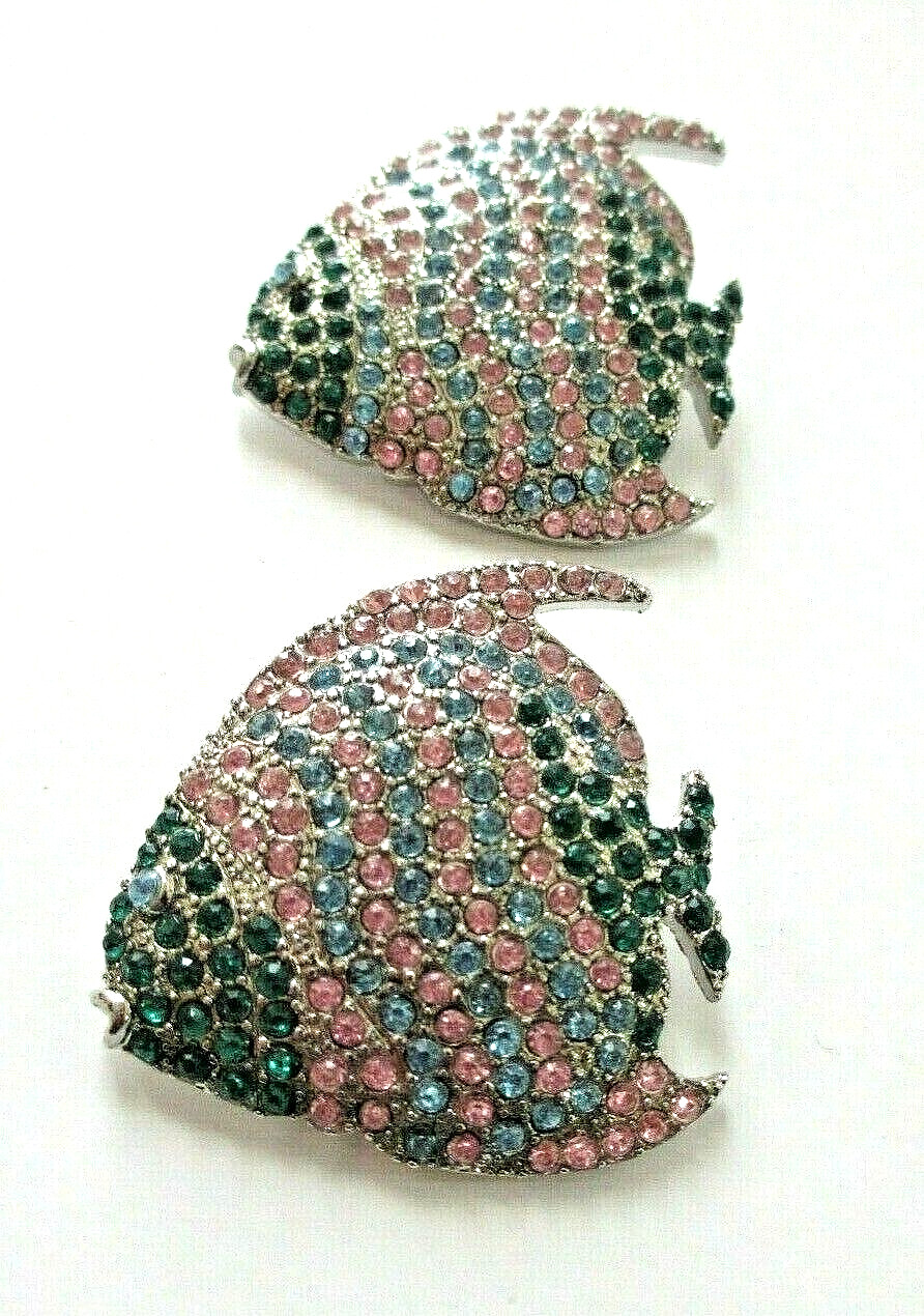 1 5/8″ Tropical FISH Rhinestone Pin Brooch (2 pieces)