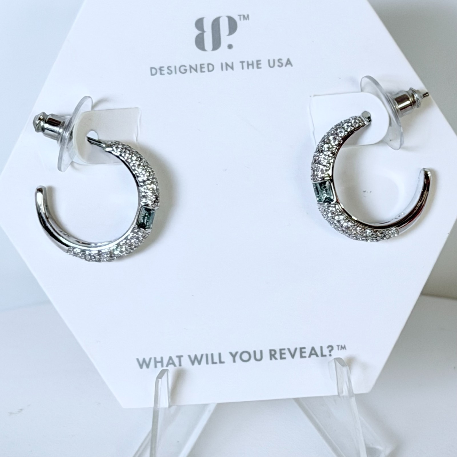 Bomb Party Earrings Hoops “Stay Golden” Paraiba Tourmaline on Rhodium Pave