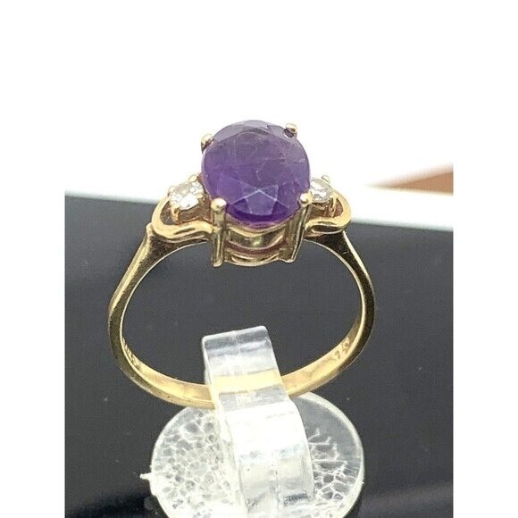 Purple Gemstone Diamond Cocktail Ring 14k Yellow Gold Women’s Estate Size 6.5