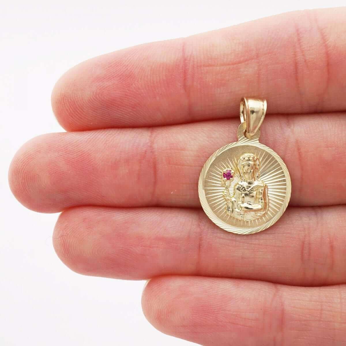 10k Yellow Gold Diamond-Cut Ruby Santa Barbara Round Medallion Pendant