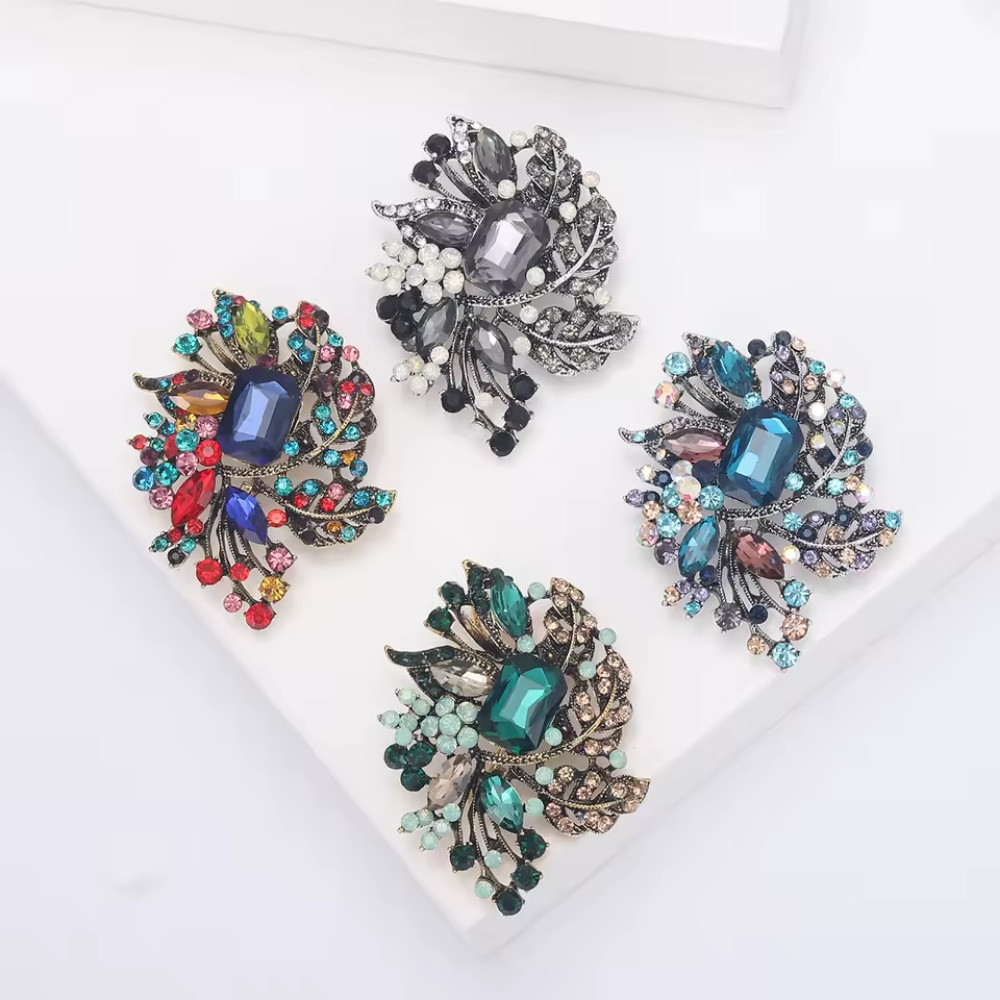 Vintage Blue Crystal Flower Brooch Pin Rhinestone Statement Summer Jewelry Gift