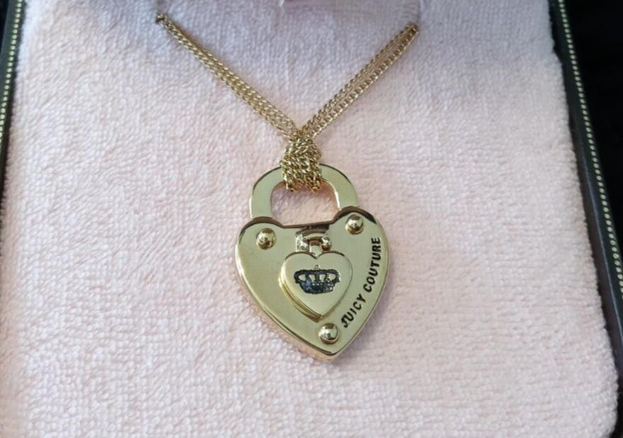 Vintage Juicy Couture Dual Strand Gold Plated Heart Padlock Necklace New in Box