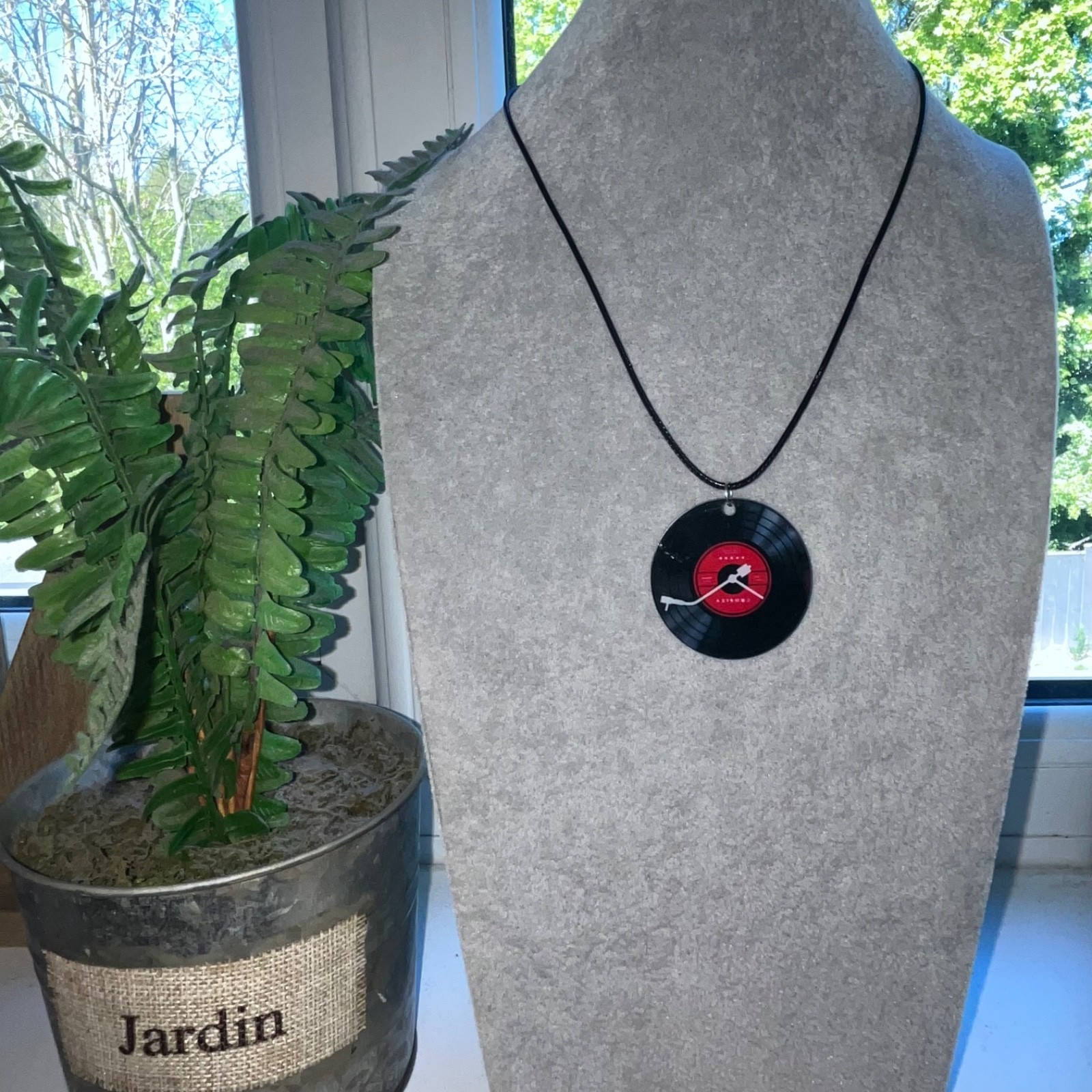 Perspex Vinyl / Record Necklace on Black Cord – Music