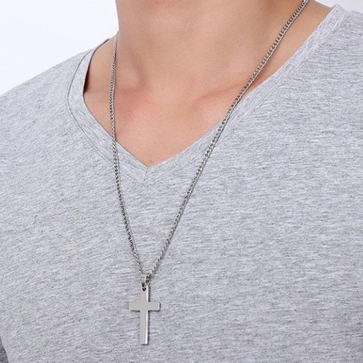 2pc Cross Necklace Silver Premium Alloy Solid Color Cross Pendant Necklace