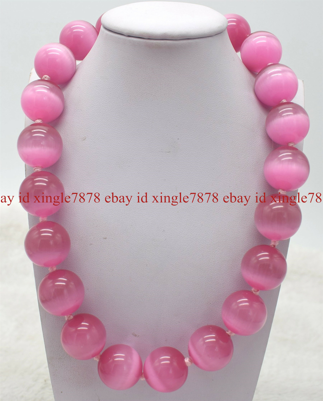 Huge 14mm Natural Pink Opal Cat’s Eye Round Gemstone Beads Necklace 16-28″ AAA++