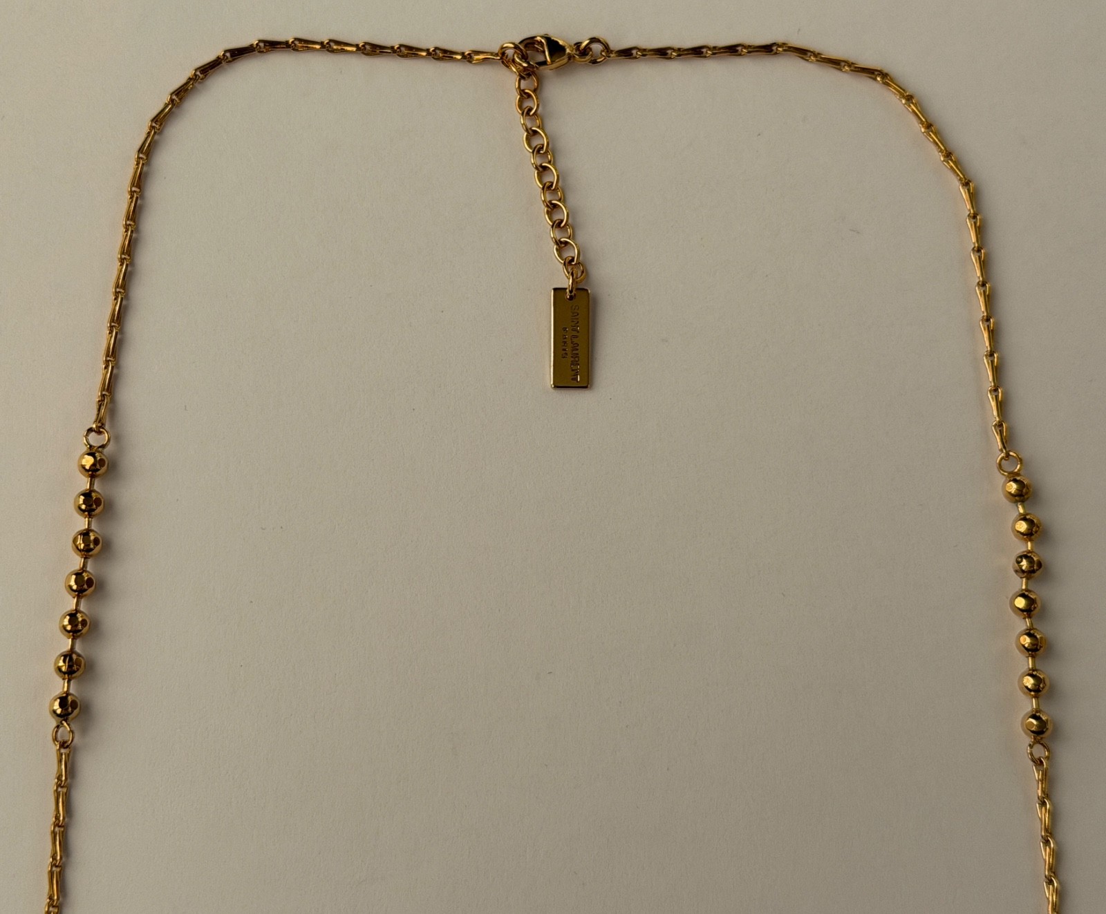 NWT Saint Laurent YSL Ball & Wheat Chain Station Gold Tone Brass Necklace $695