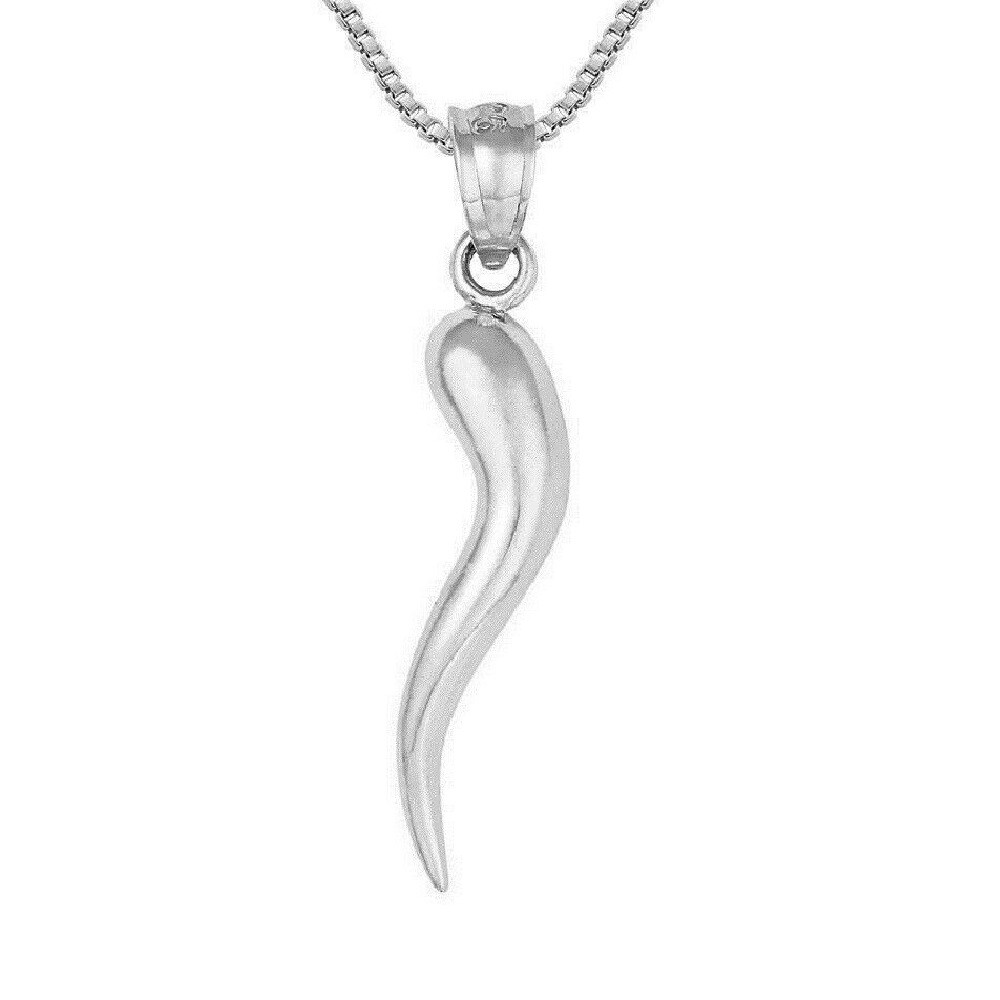 Sterling Silver HORN 3D Solid Pendant / Charm, Made in USA, Italian Box Chain