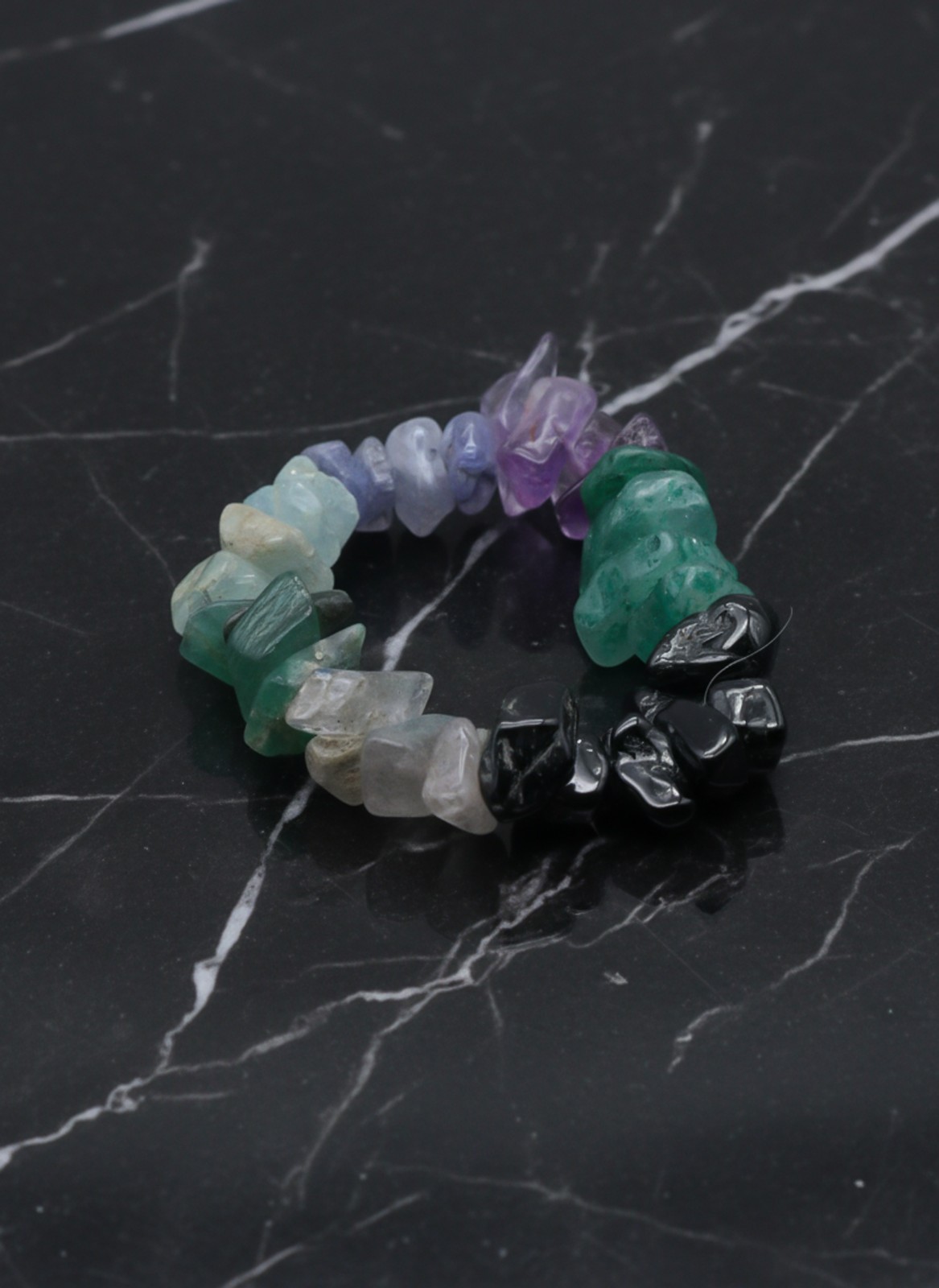 Mix Gemstone Beaded Ring Handmade Adjustable Elastic Jewelry Ring Gift