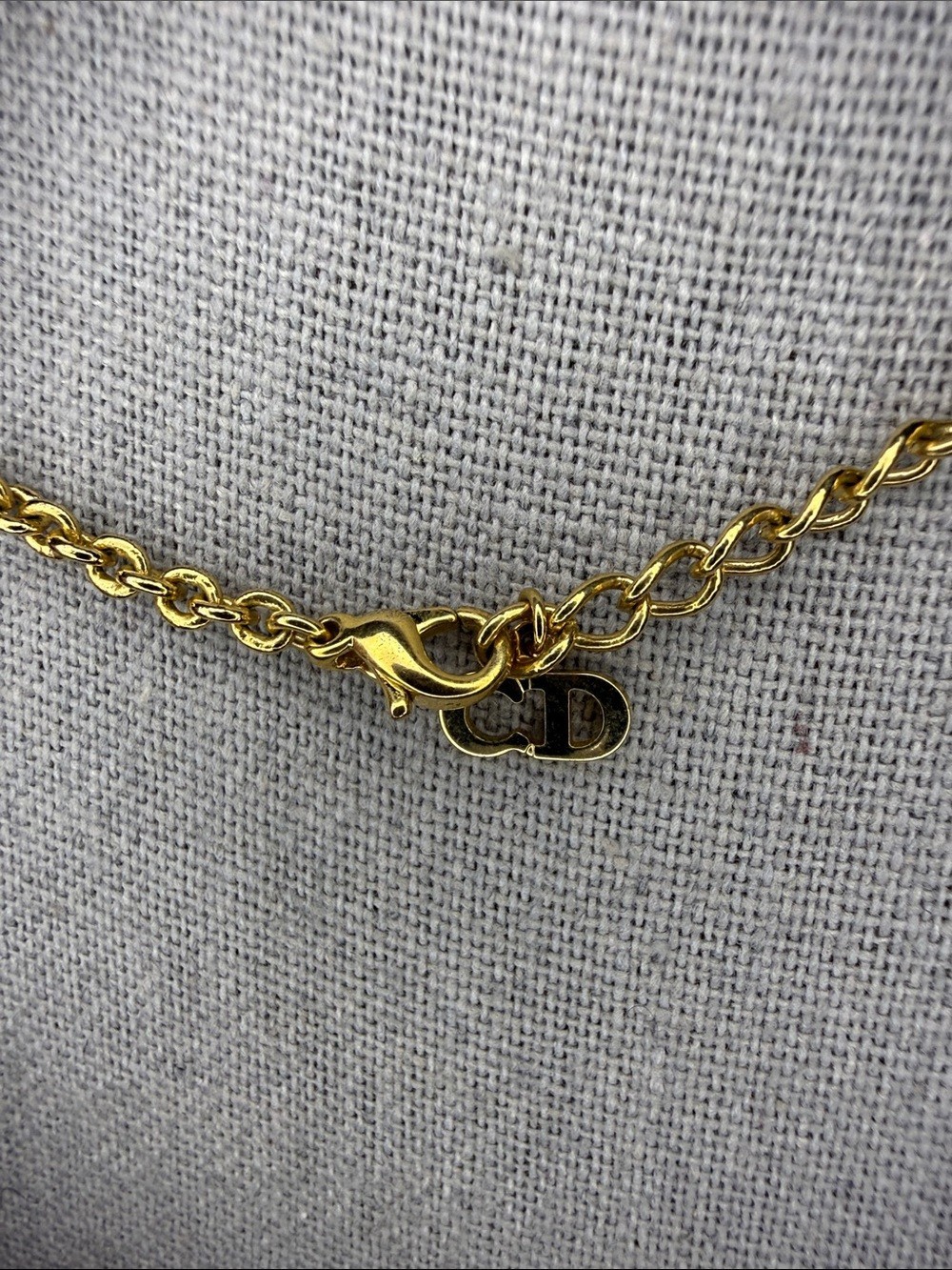 Christian Dior Logo Charm Gold Tone Pendant Necklace Vintage
