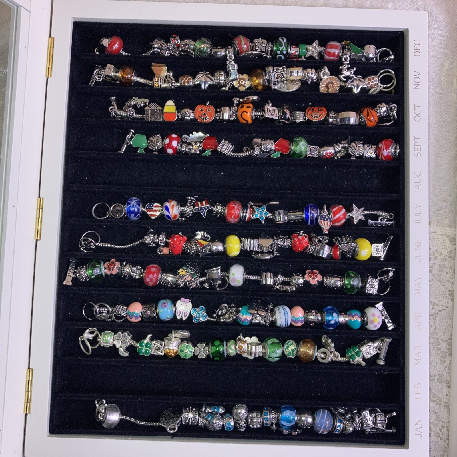 Willabee Ward Monthly Charm Bracelets & Necklaces W/ Wooden Cases Incomplete Set