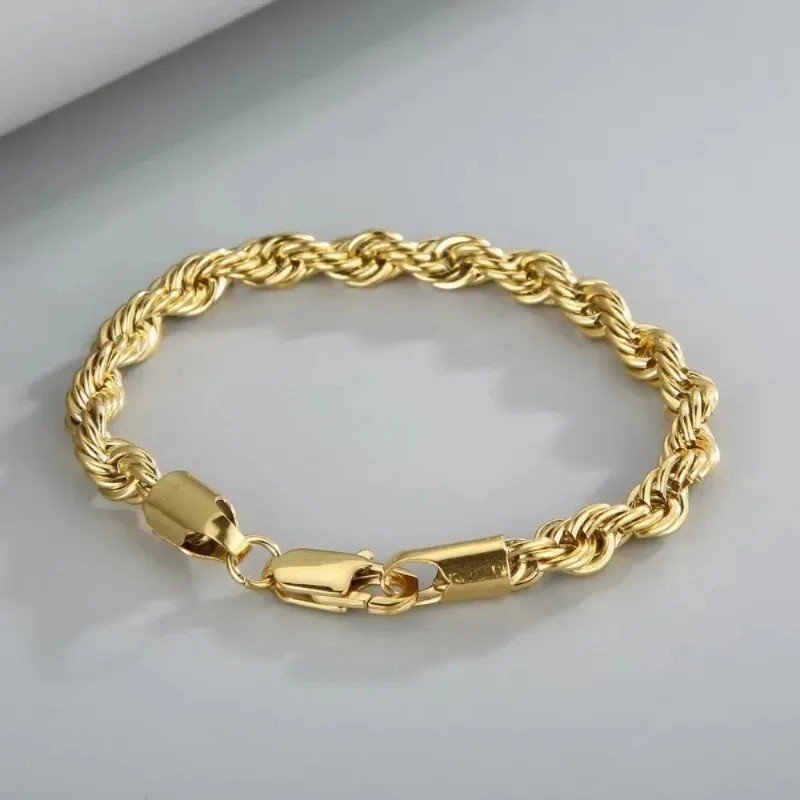 18K Gold Plated 925 Sterling Silver 4mm Chain Bracelet Unisex 8in 20cm Gift USA