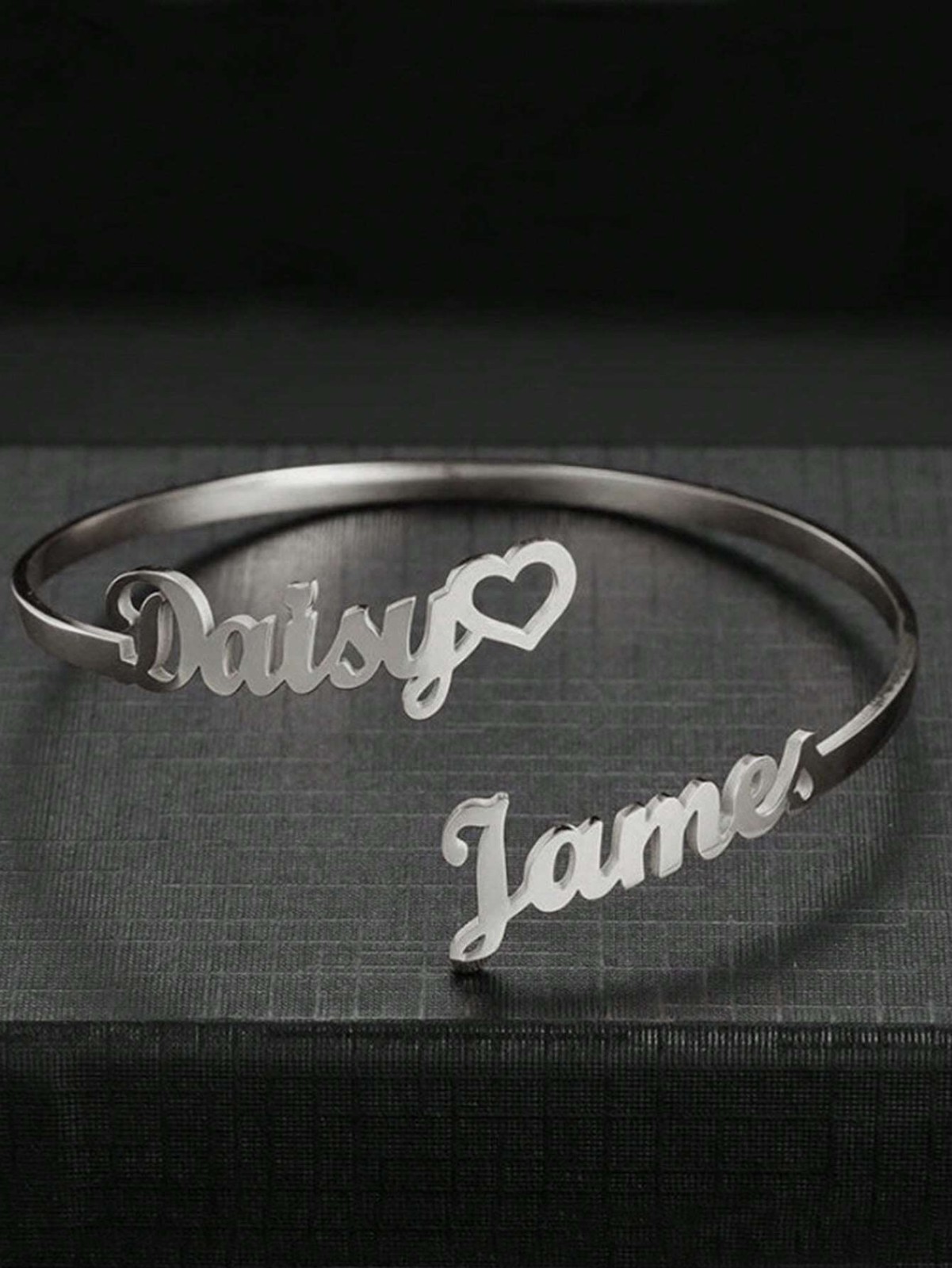 Custom Double Name Bracelet Bangle Jewelry Heart Partner Romance Gold Silver USA
