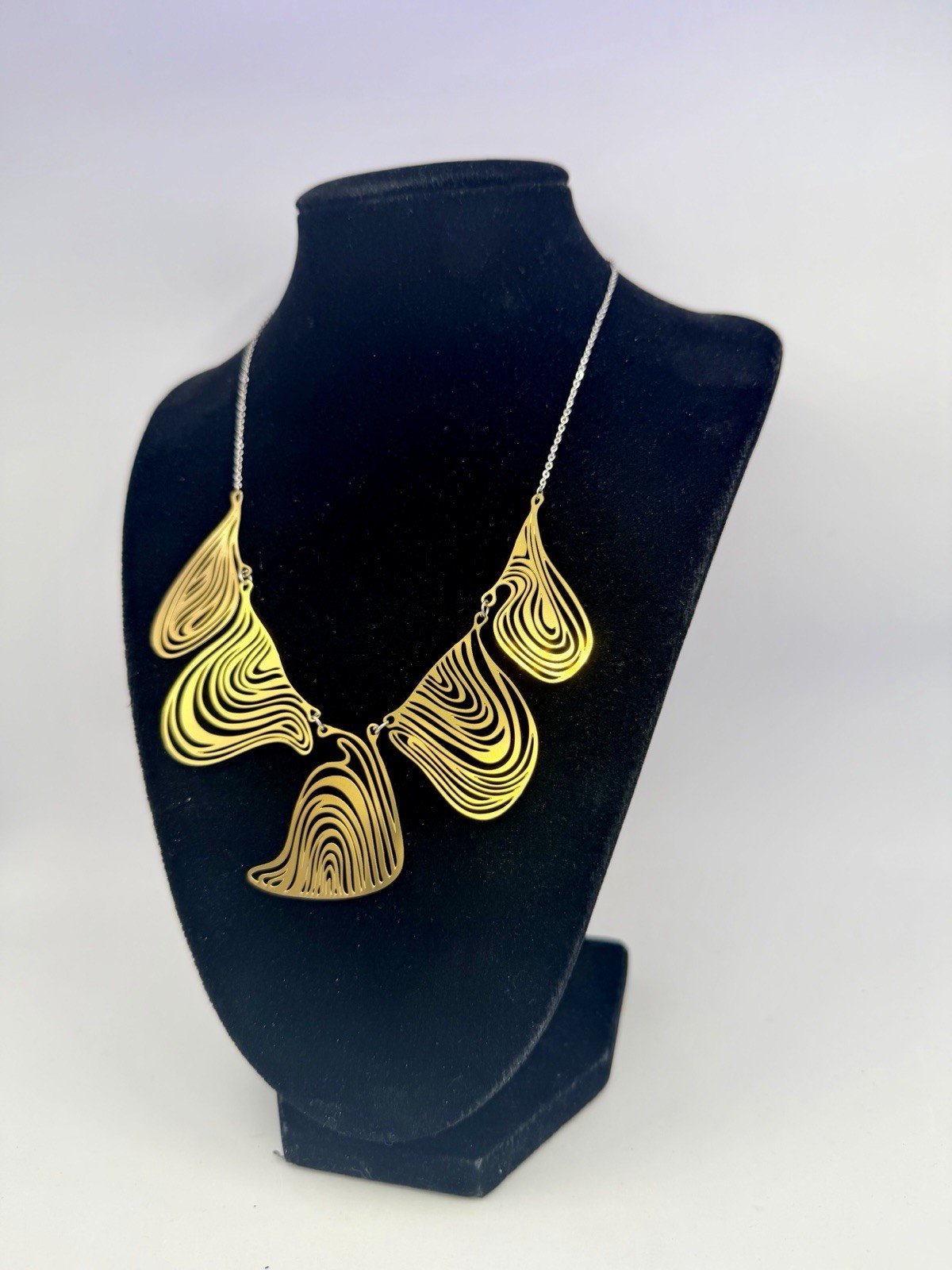 Contemporary NWT Artisanal Organic Asymmetrical Gold Statement Bib Necklace JM