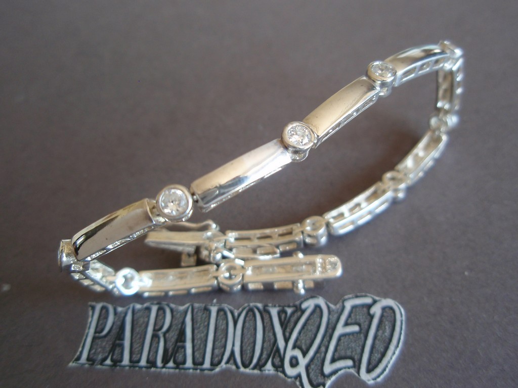 Geometric Sterling Silver 925 White CZ Tennis Rectangular Links Bracelet ~ 7 in