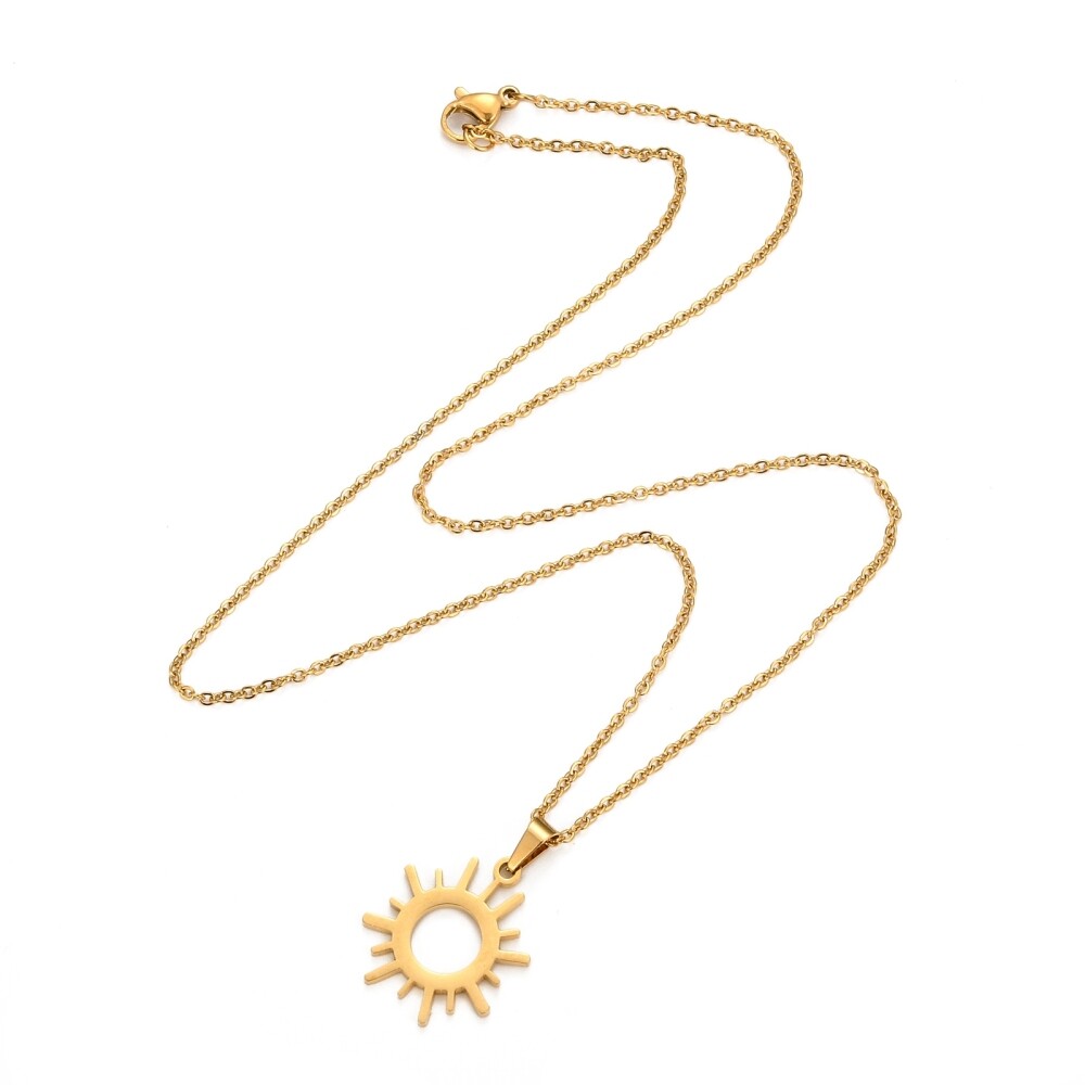 Stainless Steel Set Pendant Necklace Earrings Sun 15.7″ 10×9.5x1mm 0.7mm Z817