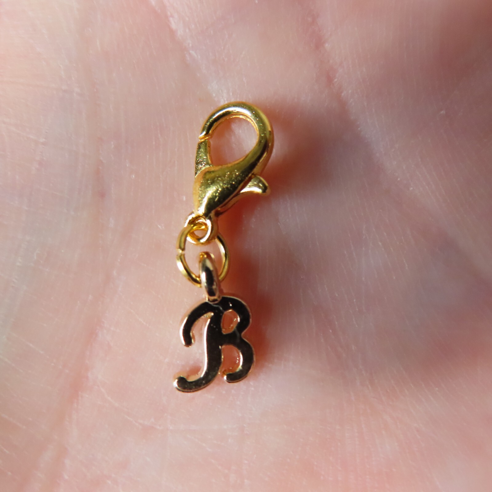 Initial CURSIVE LETTER B Charm Zipper Pull Keychain Add On Clip Gold Tone