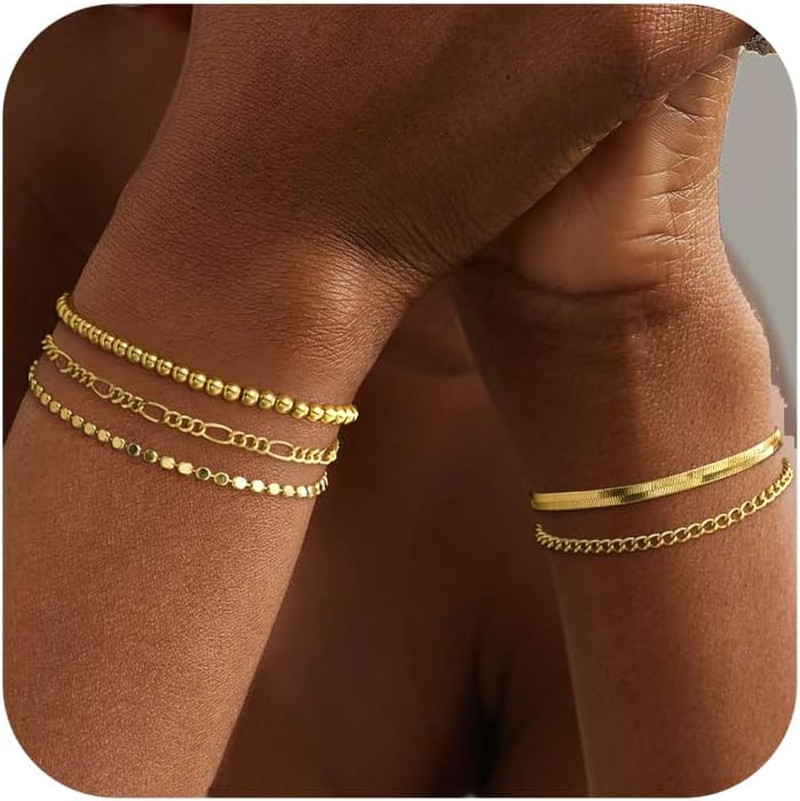 Gold Bracelets for Women Waterproof, 14K Real Gold Jewelry Sets for Women Trendy
