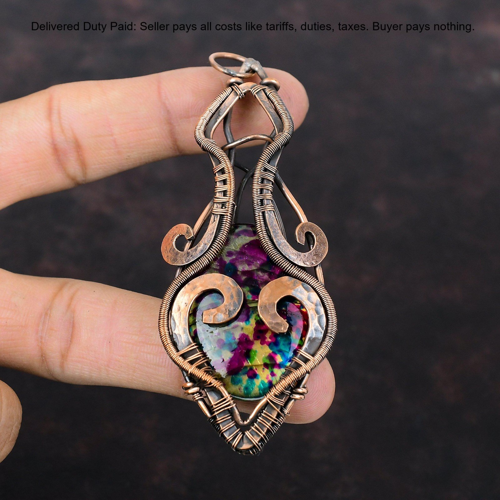 Multi Fire Labradorite Stone Copper Wire Wrapping Mother’s Day Pendant Jewelry