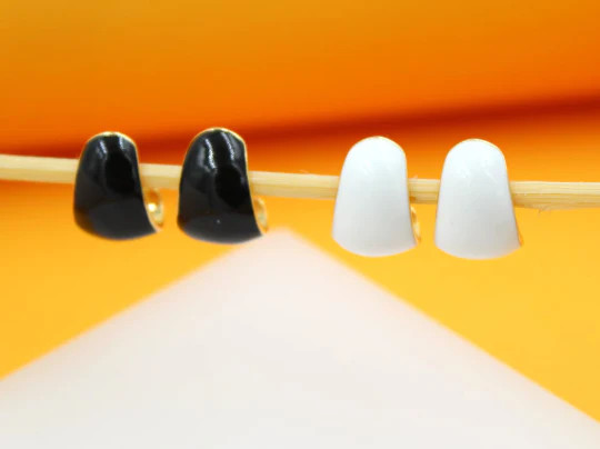 18k Gold Filled Black & White Enamel Dome Earrings