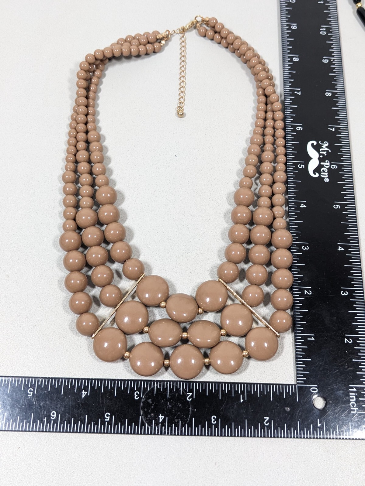 Coastal Brown Beige Acrylic Bead Triple Strand Layered Statement Necklace 21 in
