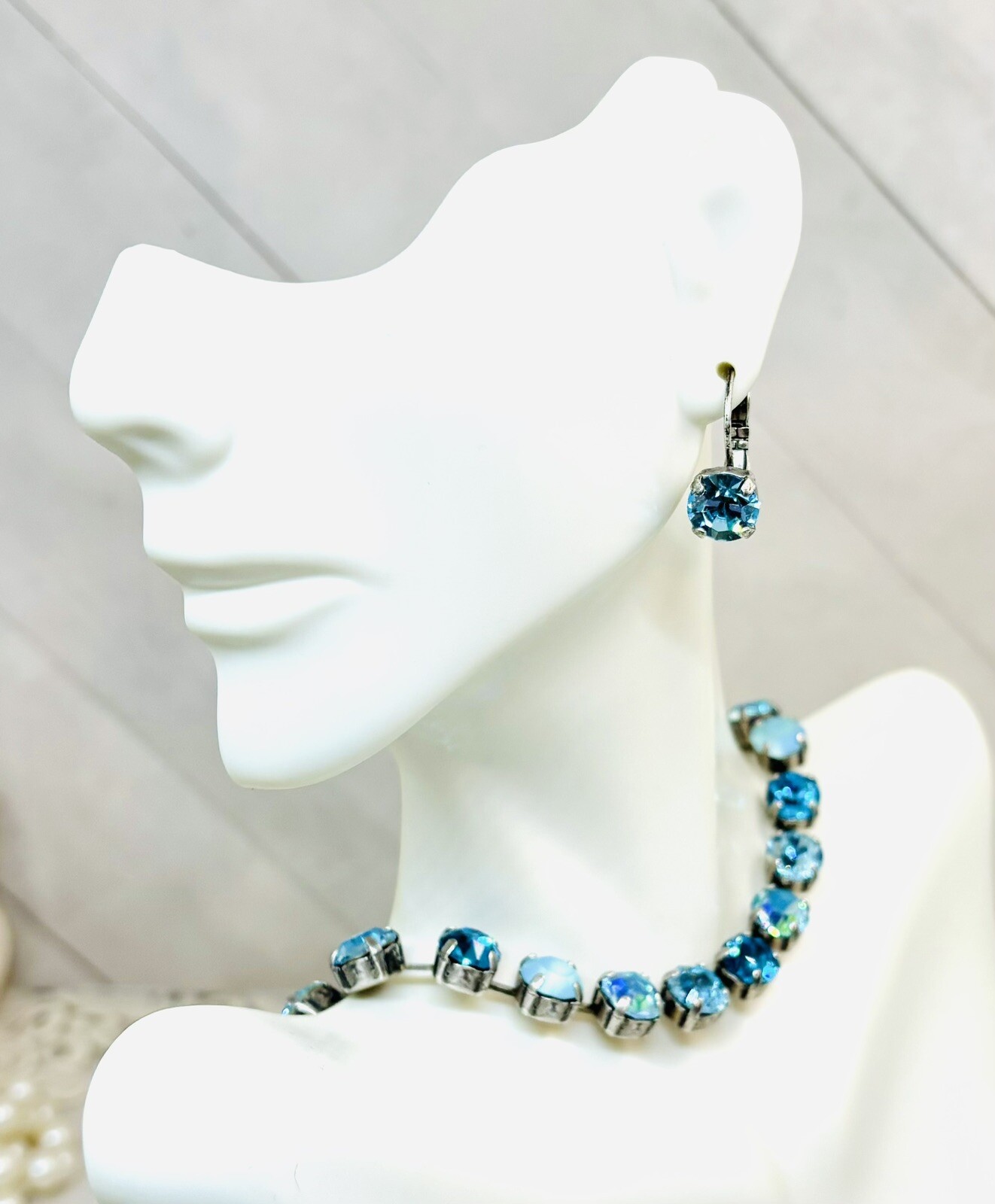 Aquamarine Blue Crystal Cup Chain Earrings, Aqua Crystal Cup Chain Earrings
