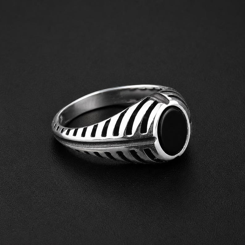 Pink Black Onyx Signet Ring 925 Sterling Silver Ring Vintage Mens RIng Gift Him