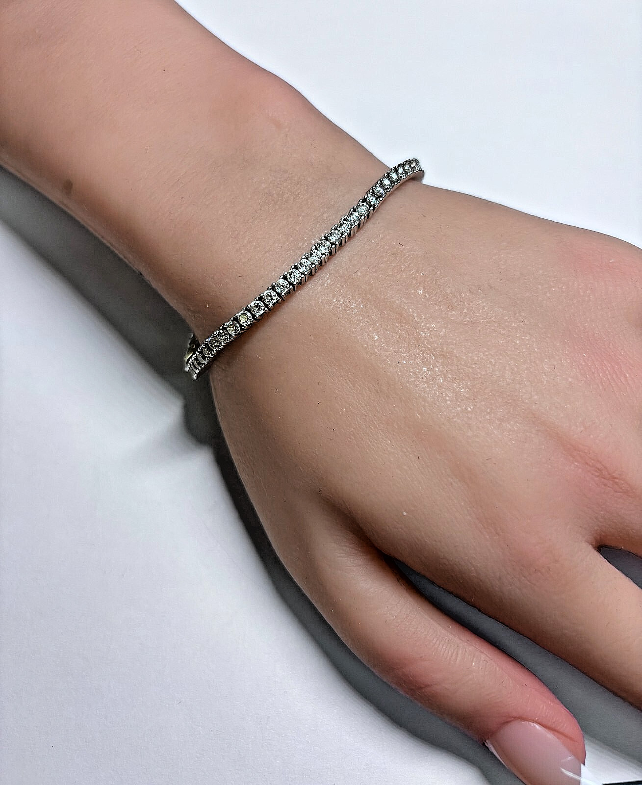 Sterling Silver Round Cut Cubic Zirconia Tennis Bracelet 11.5g 7.5in