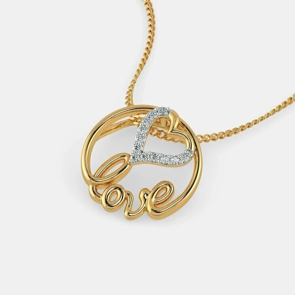 1 Ct Round Cut Simulated Diamond Women’s Love Pendant In 14K Yellow Gold Plated