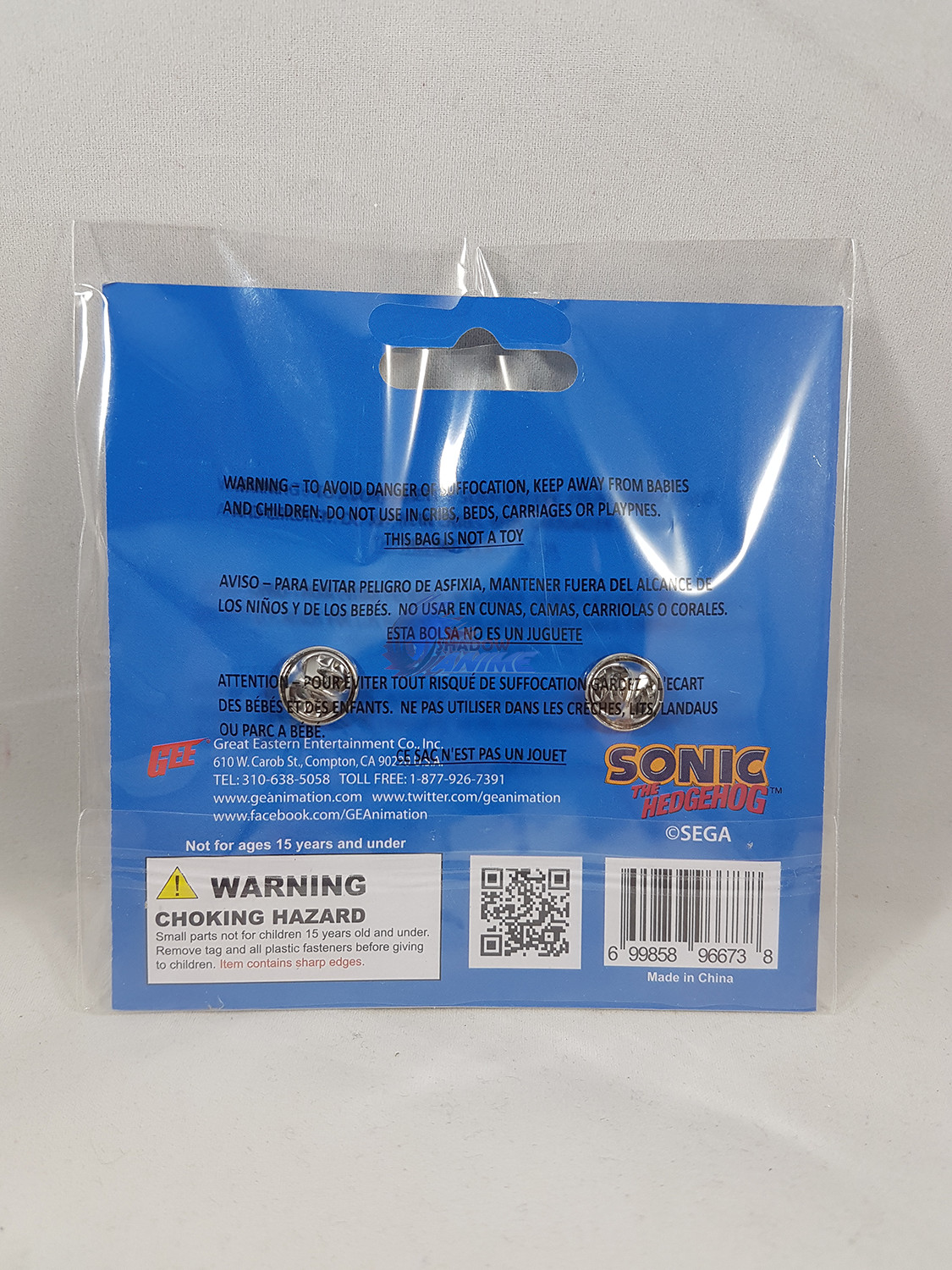 Sonic The Hedgehog Classic Sonic Lapel Pins Set of 2 Anime Licensed NWT