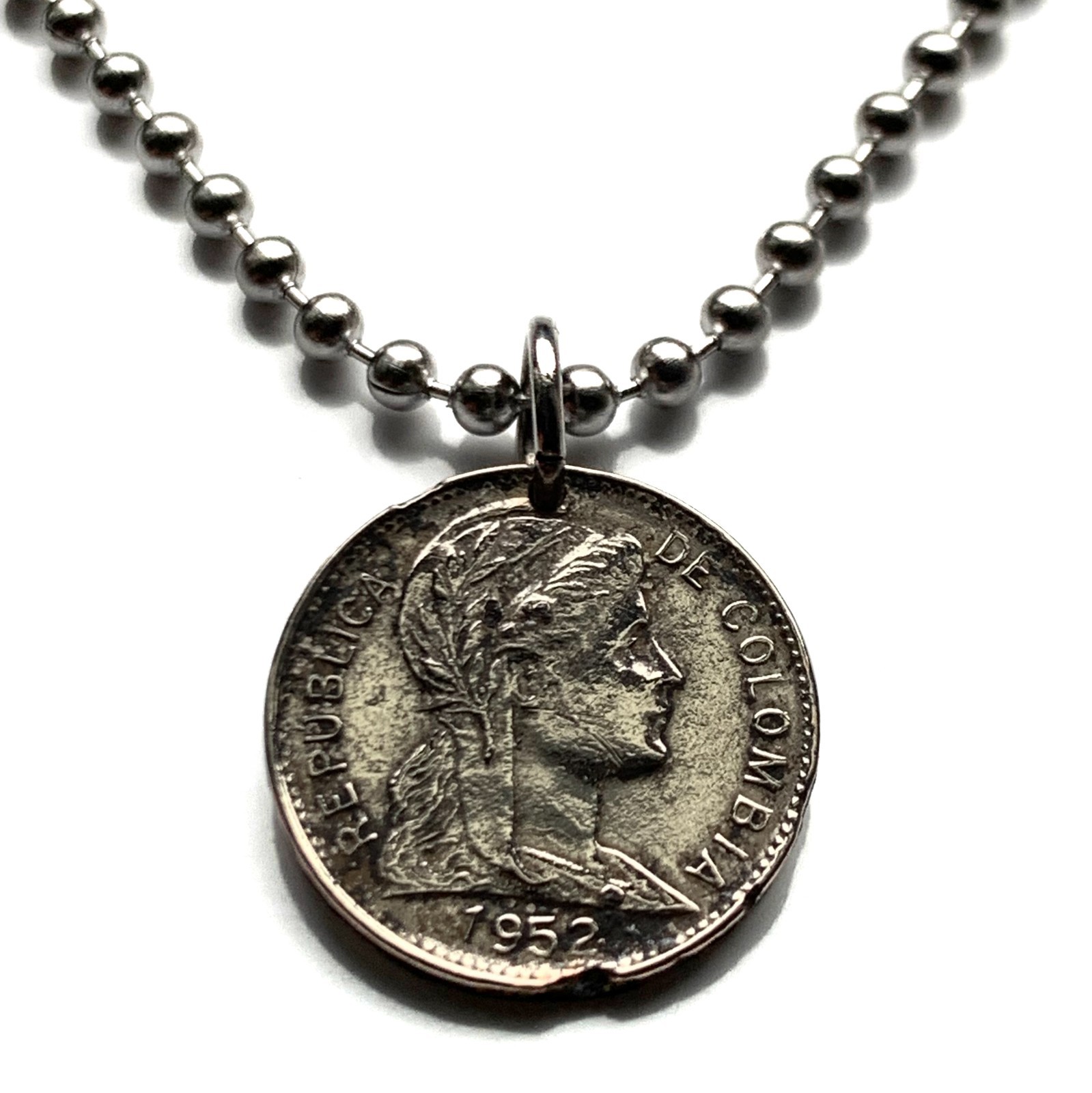 1952 Colombia Cent coin pendant Parcera Bogota Medellin Barranquilla Cali 000907